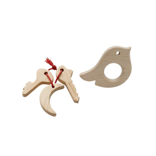 Neem Wood Bird Teether and Smart Key Teething Toy Combo, Natural Wood, Montessori, for Newborns and Infants | Tantrums Wooden Toys