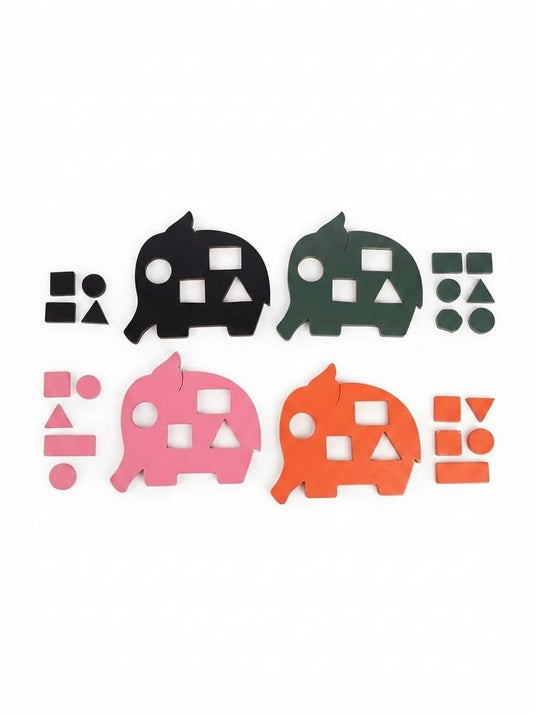 Wooden Shape & Color Matching Elephant Puzzle Set of 4 | Tantrums Wooden Toys