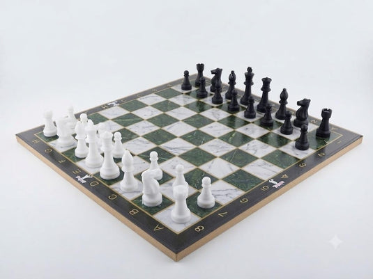 Classic Wooden Chess Board Game for Kids and Adults – Green Marble Finish with 32 Pawns & Chessmen, Strategy Learning Set | Tantrums Wooden Toys