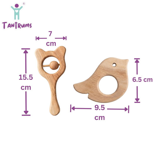 Neem Wood Grip & Roll Bear Rattle and Bird Teether Combo for Babies, 100% Neem Wood, Anti Bacterial, Safe for Teething Babies, Smooth Finish, Easy Grip, Montessori Inspired | Tantrums Wooden Toys - photo 2