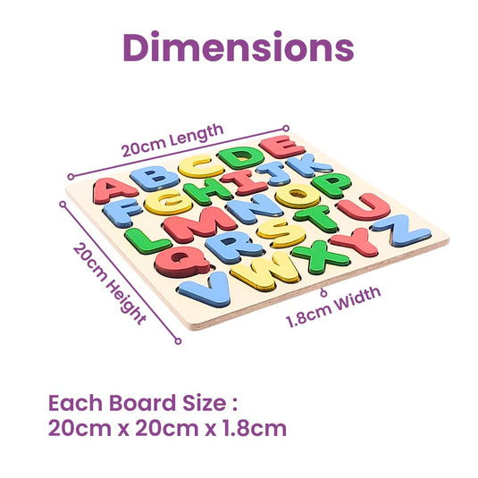 Preschool Wooden Educational Puzzle Set - Learn Alphabet & Numbers, Colourful Montessori Toy, Develops Hand-Eye Coordination (Alphabet & Number), 24 Months And Above | Tantrums Wooden Toys - photo 2