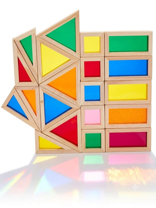 Rainbow Acrylic Blocks Montessori Sensory Building Set 20pc | Tantrums Wooden Toys