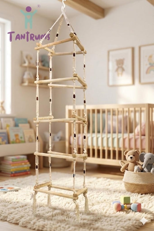 Tantrums Wooden Square Climbing Rope Ladder | Wooden Physical Activity Gym | Indoor Outdoor Climber | Balance & Strength Builder