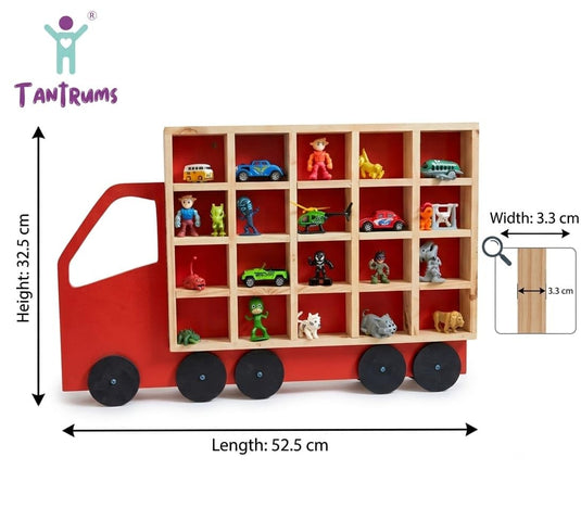 Kids Wooden Toy Truck Storage Shelf – Wall Mounted Mini Figure Display Organizer Compartment Case – Space Saving Small Toy Car Garage & Playroom Decorative Wall Hanging Rack | Tantrums Wooden Toys - photo 5