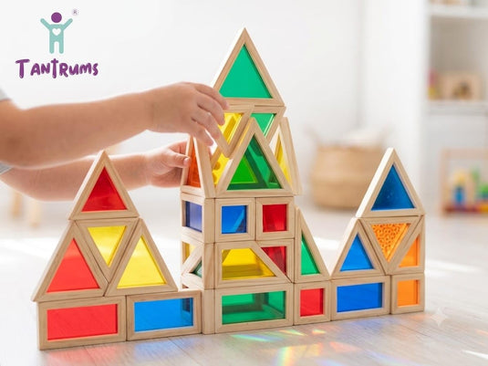 Rainbow Acrylic Blocks Montessori Sensory Building Set 20pc | Tantrums Wooden Toys - photo 8