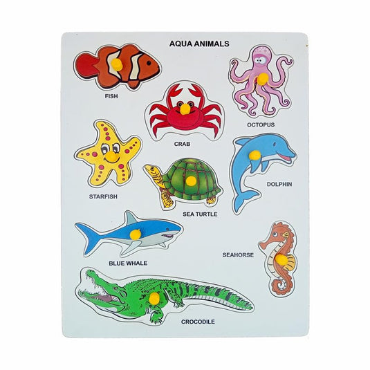 Wooden Preschool Aqua Animal Puzzle for Learning Various Aqua Animal with Pictures | Tantrums Wooden Toys