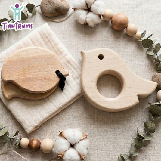 Neem Wood Bird Teether and Mango Tic Tac Toy Combo, Natural Wood, Montessori Inspired, for Babies | Tantrums Wooden Toys - photo 3