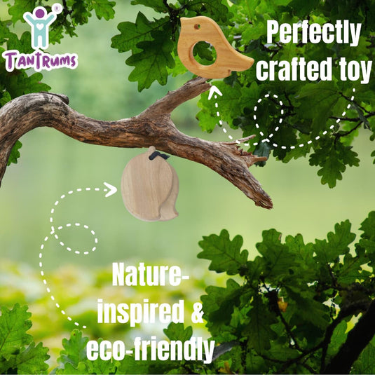 Neem Wood Bird Teether and Mango Tic Tac Toy Combo, Natural Wood, Montessori Inspired, for Babies | Tantrums Wooden Toys - photo 4