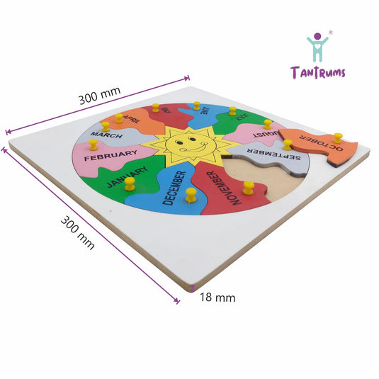 Educational Wooden Puzzle Set for Kids, Days of Week and Months Learning Board with Smiling Sun, Multicolour (Week & Month) | Tantrums Wooden Toys - photo 3