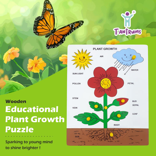 Educational Wooden Flower Puzzle, Plant Growth Learning Board, Self-Correcting Match Game for Preschool Kids | Tantrums Wooden Toys - photo 6