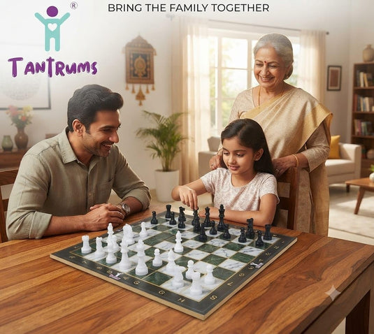 Classic Wooden Chess Board Game for Kids and Adults – Green Marble Finish with 32 Pawns & Chessmen, Strategy Learning Set | Tantrums Wooden Toys - photo 5