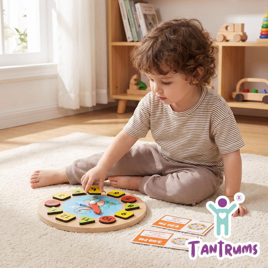 Dinosour Learning Clock with Time Flash Cards | Tantrums Wooden Toys - photo 3