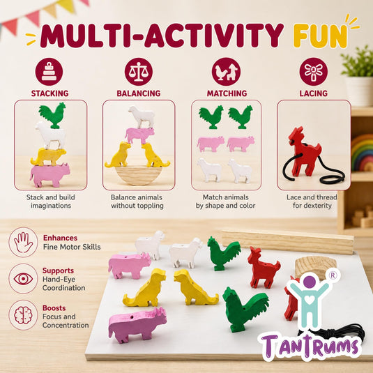 Domestic Animal Stacking Balancing Game for Kids | Tantrums Wooden Toys - photo 4
