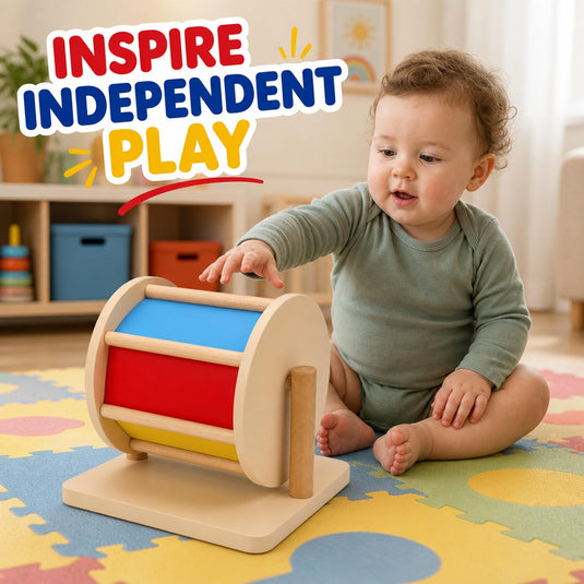 Montessori Spinning Drum Rainbow Wheel Baby 3-18 Months | Tantrums Wooden Toys - photo 2