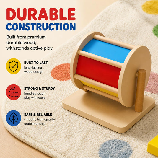 Montessori Spinning Drum Rainbow Wheel Baby 3-18 Months | Tantrums Wooden Toys - photo 6