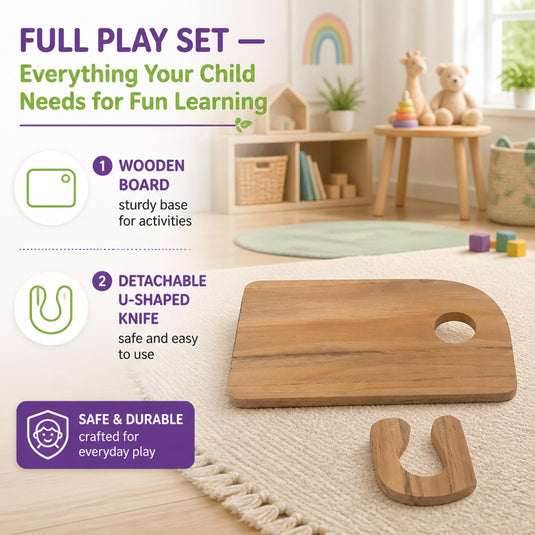 Wooden Chopping Board Pretend Play Kitchen Set for Kids with Toy Knife | Tantrums Wooden Toys - photo 9