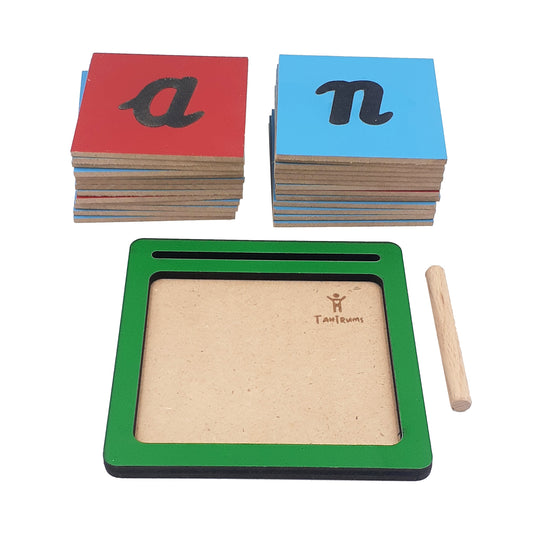 Coloured Sand Paper Cursive Alphabet With Tray