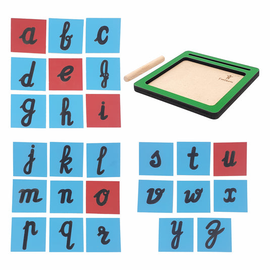 Coloured Sand Paper Cursive Alphabet With Tray