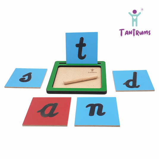 Coloured Sand Paper Cursive Alphabet With Tray