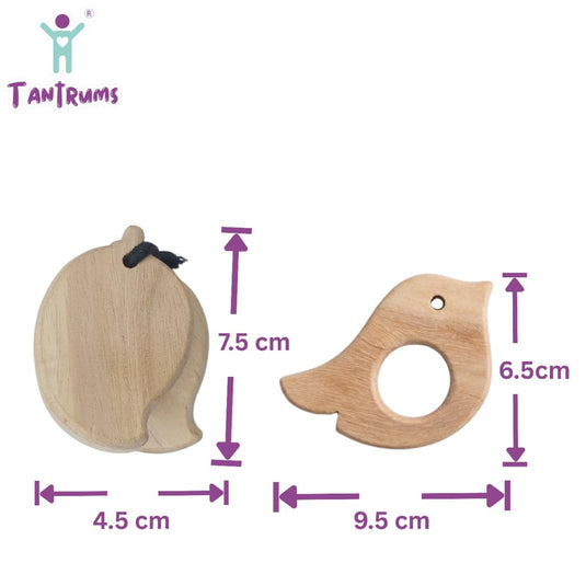 Neem Wood Bird Teether and Mango Tic Tac Toy Combo, Natural Wood, Montessori Inspired, for Babies | Tantrums Wooden Toys - photo 2
