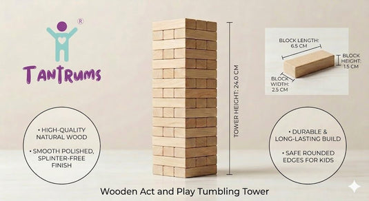 Balance Tower, Wooden Tumbling Block Game with Questions, Educational Theme, 48 Blocks, for 2 or More Players, Ages 3 Years and Up (Act & Play) | Tantrums Wooden Toys - photo 6