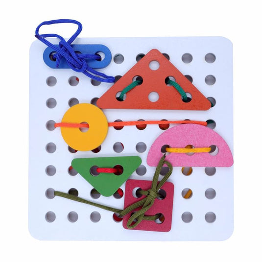 Geometric Shape Lacing Activity Toy Learning kit for Kids Sewing Toy Set of 6 pcs Circle, Triangle, Square with Laces - Multi Color I Lacing Geometry Shapes Board | Tantrums Wooden Toys