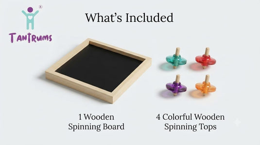 Wooden Spinning Top Game Set – Montessori Fine Motor Skill Toy with 1 Wooden Arena Board & 4 Colorful Spinning Tops, Educational Multiplayer Challenge for Kids | Tantrums Wooden Toys - photo 4