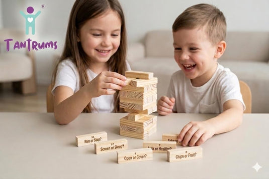 Balance Tower, Wooden Tumbling Block Game with Questions, Educational Theme, 48 Blocks, for 2 or More Players, Ages 3 Years and Up (Rapid Mind) | Tantrums Wooden Toys - photo 5