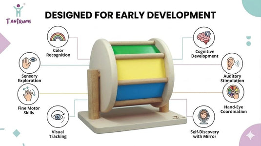 Wooden Rainbow Wheel Montessori Spinning Drum Toy for Infants | Tantrums Wooden Toys - photo 2