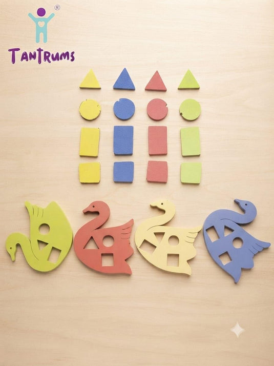 Wooden Shape & Color Matching Swan Puzzle Set of 4 | Tantrums Wooden Toys - photo 7