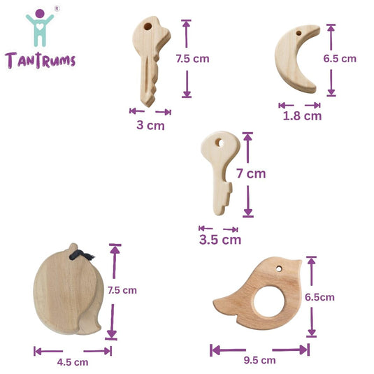 Neem Wood Baby Teether Toy Combo, Bird, Smart Key and Mango Tic Tac, Montessori, 3-in-1 Set for Newborns | Tantrums Wooden Toys - photo 2