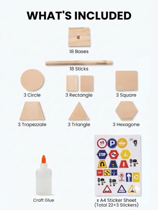 Wooden Traffic Signs Craft Kit – 18 Pcs Road Sign Set | Tantrums Wooden Toys - photo 3