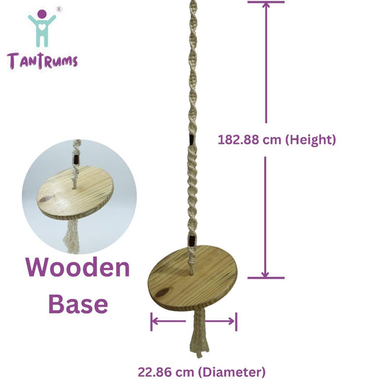 Tantrums Wooden Disc Swing for Kids and Adults, Natural Wood, Braided Rope, Indoor and Outdoor, Montessori Balance Play