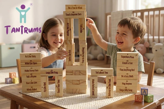 Balance Tower, Wooden Tumbling Block Game with Questions, Educational Theme, 48 Blocks, for 2 or More Players, Ages 3 Years and Up (Act & Play) | Tantrums Wooden Toys - photo 5