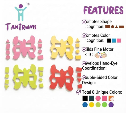 Wooden Shape & Color Matching Butterfly Puzzle Set of 4 | Tantrums Wooden Toys - photo 5