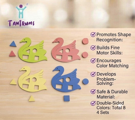 Wooden Shape & Color Matching Swan Puzzle Set of 4 | Tantrums Wooden Toys - photo 5