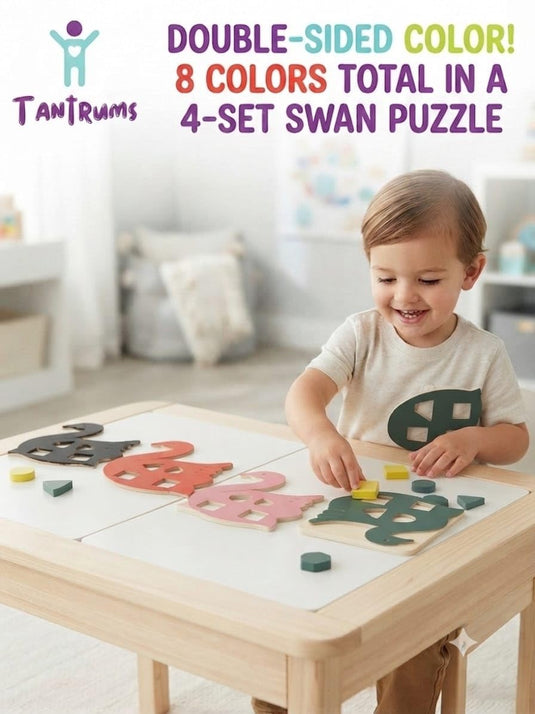 Wooden Shape & Color Matching Swan Puzzle Set of 4 | Tantrums Wooden Toys - photo 2