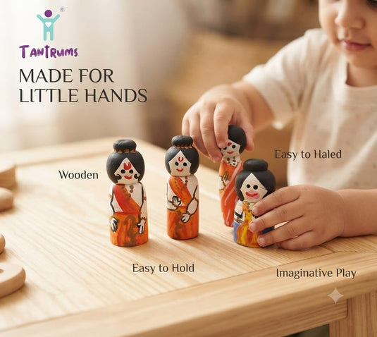 Handcrafted Ram Darbar Wooden Peg Doll Set (Pack of 4) – Ram, Sita, Lakshman & Hanuman | Tantrums Wooden Toys - photo 8