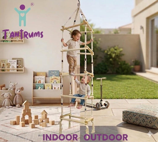 Tantrums Wooden Square Climbing Rope Ladder | Wooden Physical Activity Gym | Indoor Outdoor Climber | Balance & Strength Builder