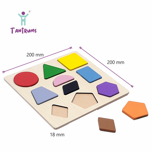 Preschool Wooden Educational Blocks Puzzle - Learn Shapes, Colourful Montessori Toy for Kids, Develops Hand-Eye Coordination & Motor Skills (Shape), 10 Pcs | Tantrums Wooden Toys - photo 2