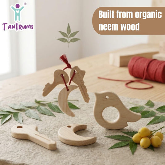 Neem Wood Bird Teether and Smart Key Teething Toy Combo, Natural Wood, Montessori, for Newborns and Infants | Tantrums Wooden Toys - photo 5