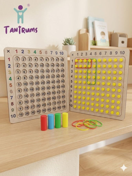 Wooden Multiplication Board with Visual Learning Peg Board, Montessori Math Combo for Kids | Tantrums Wooden Toys