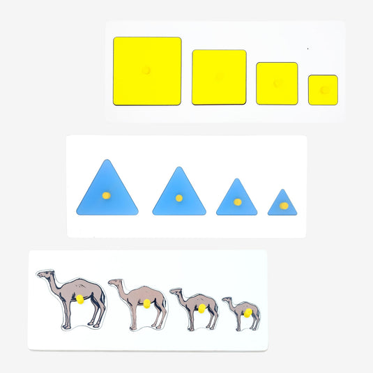 Preschool Wooden Shaped Seriation Board Puzzle for Kids Learning Helpful in Developing Hand Eye Concentration with Self-Correcting Match ups (Camel, Triangle & Square Seriation Board Puzzle) | Tantrums Wooden Toys