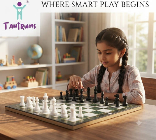 Classic Wooden Chess Board Game for Kids and Adults – Green Marble Finish with 32 Pawns & Chessmen, Strategy Learning Set | Tantrums Wooden Toys - photo 2