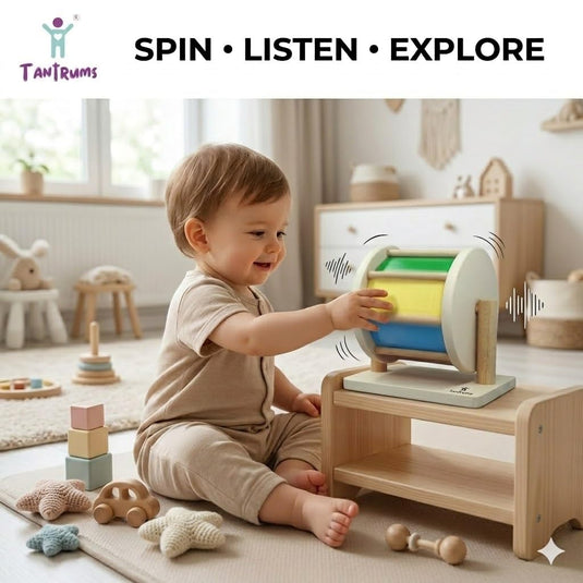 Wooden Rainbow Wheel Montessori Spinning Drum Toy for Infants | Tantrums Wooden Toys - photo 6