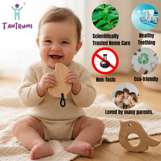Neem Wood Bird Teether and Mango Tic Tac Toy Combo, Natural Wood, Montessori Inspired, for Babies | Tantrums Wooden Toys - photo 5
