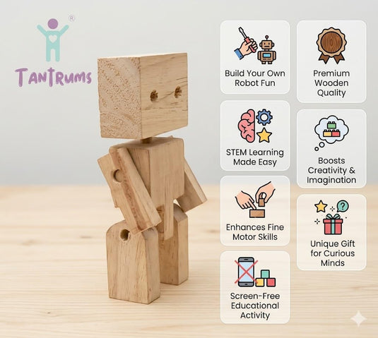 Wooden Robot DIY Builder Kit, Natural Wood, Assembly Activity Set for Kids, Toy Figure | Tantrums Wooden Toys - photo 3