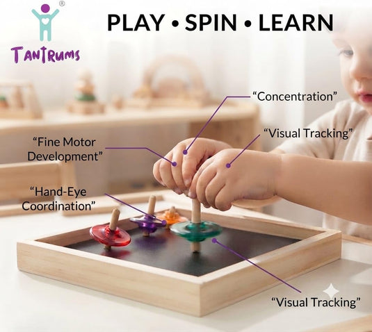 Wooden Spinning Top Game Set – Montessori Fine Motor Skill Toy with 1 Wooden Arena Board & 4 Colorful Spinning Tops, Educational Multiplayer Challenge for Kids | Tantrums Wooden Toys - photo 7