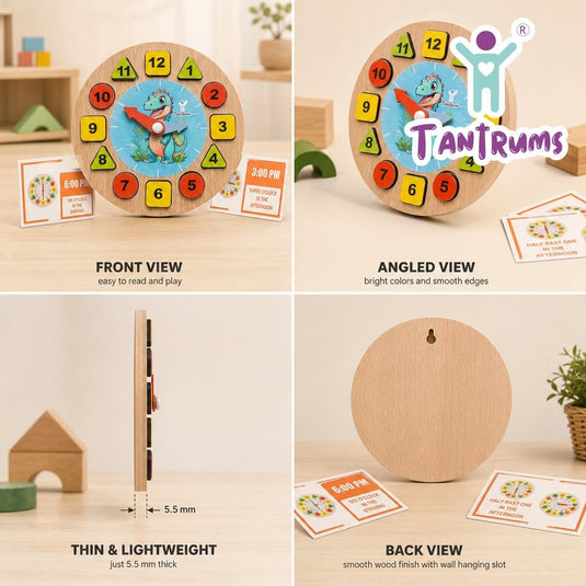 Dinosour Learning Clock with Time Flash Cards | Tantrums Wooden Toys - photo 7