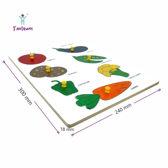 Preschool Vegetable Puzzle Set with Knobs for Vegetable Learning - Education Puzzle Learning Aid for Kids (Multicolor Pieces) | Tantrums Wooden Toys - photo 2